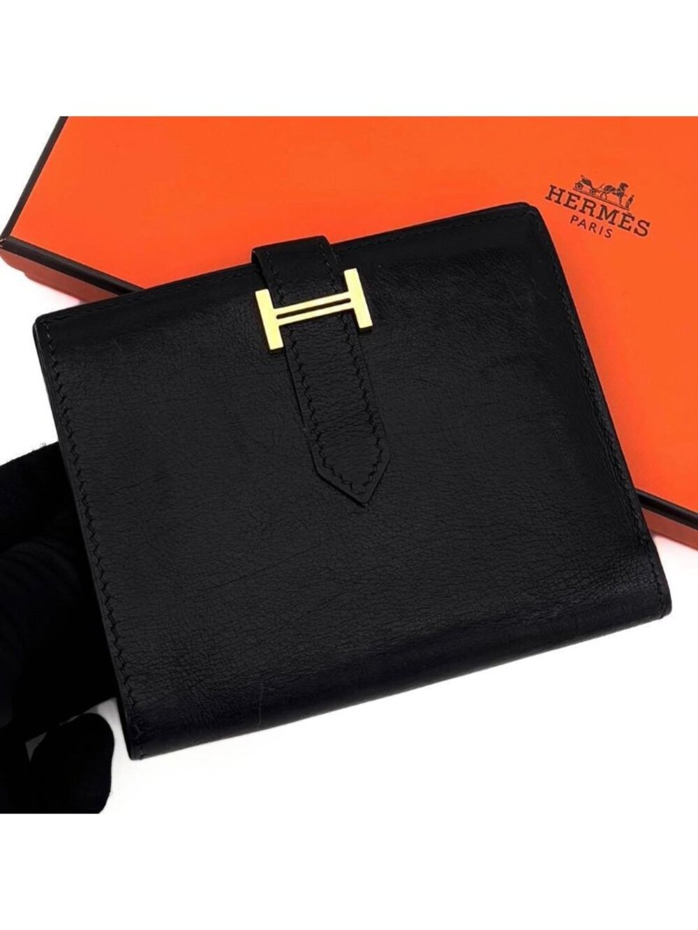 Hermes Bearn Compact Bifold Wallet Black